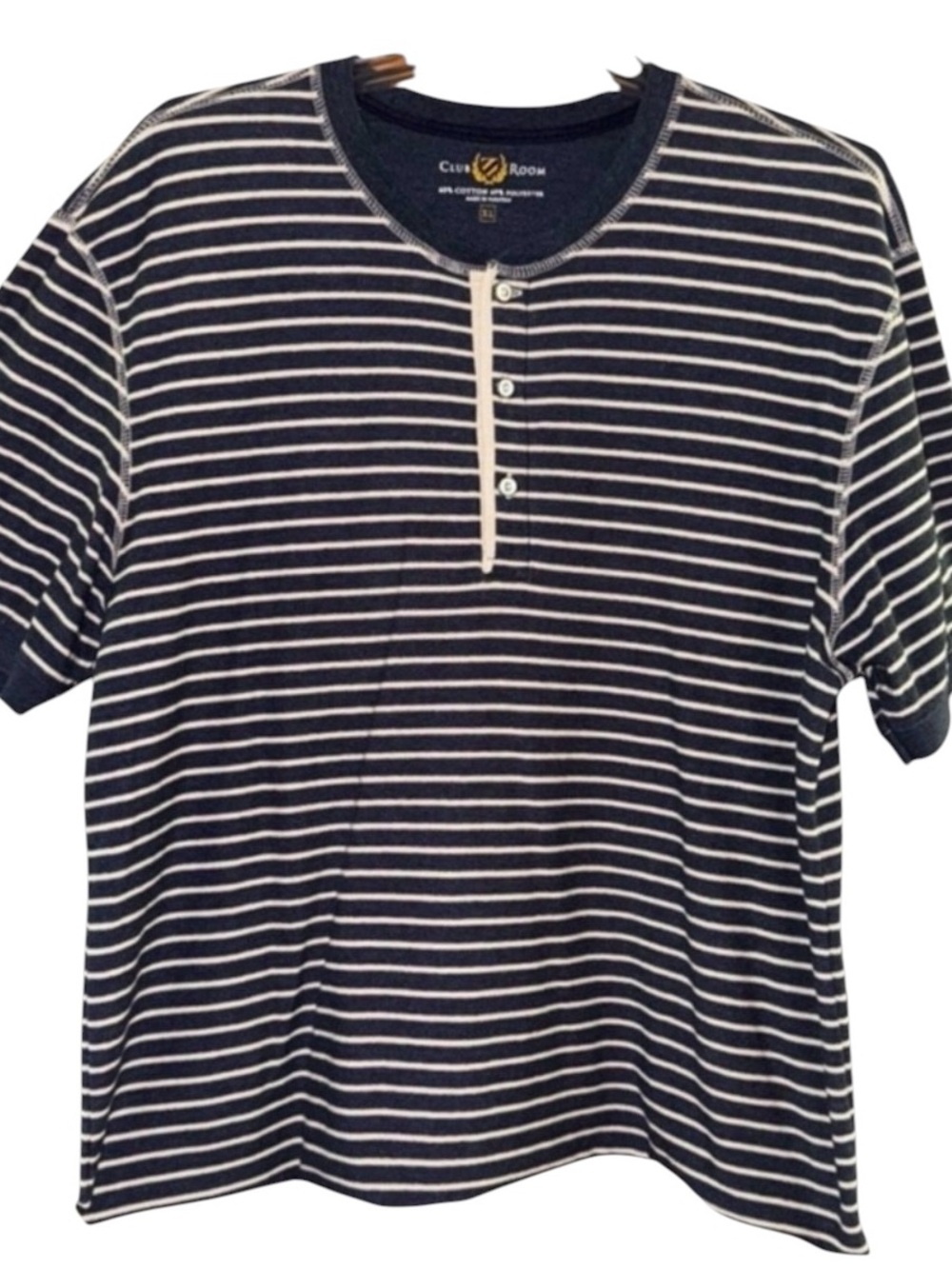 Club Room Men’s Shirt Size XL Macys Polo Short Sleeve Blue/White Soft Striped